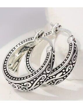 Brighton "Like" Chunky Hoop Earrings Silver Filigree & Beaded Milgrain Edge
